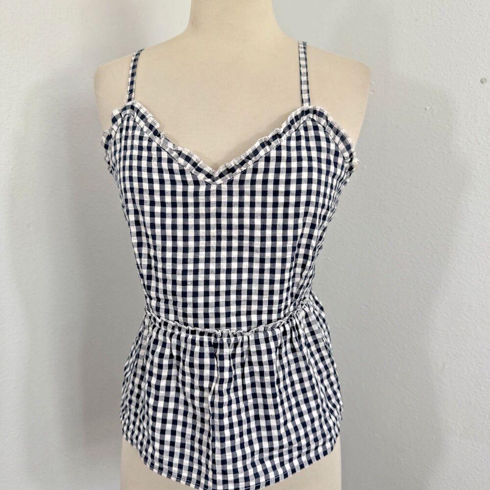 Sim and Sam Top Womens S Violet Gingham V Neck Ruffle Trim Cottagecore Y2K